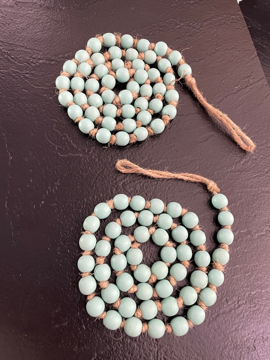 Other - Mint Wooden Bead Garland - Rustic Jute String Set of 2